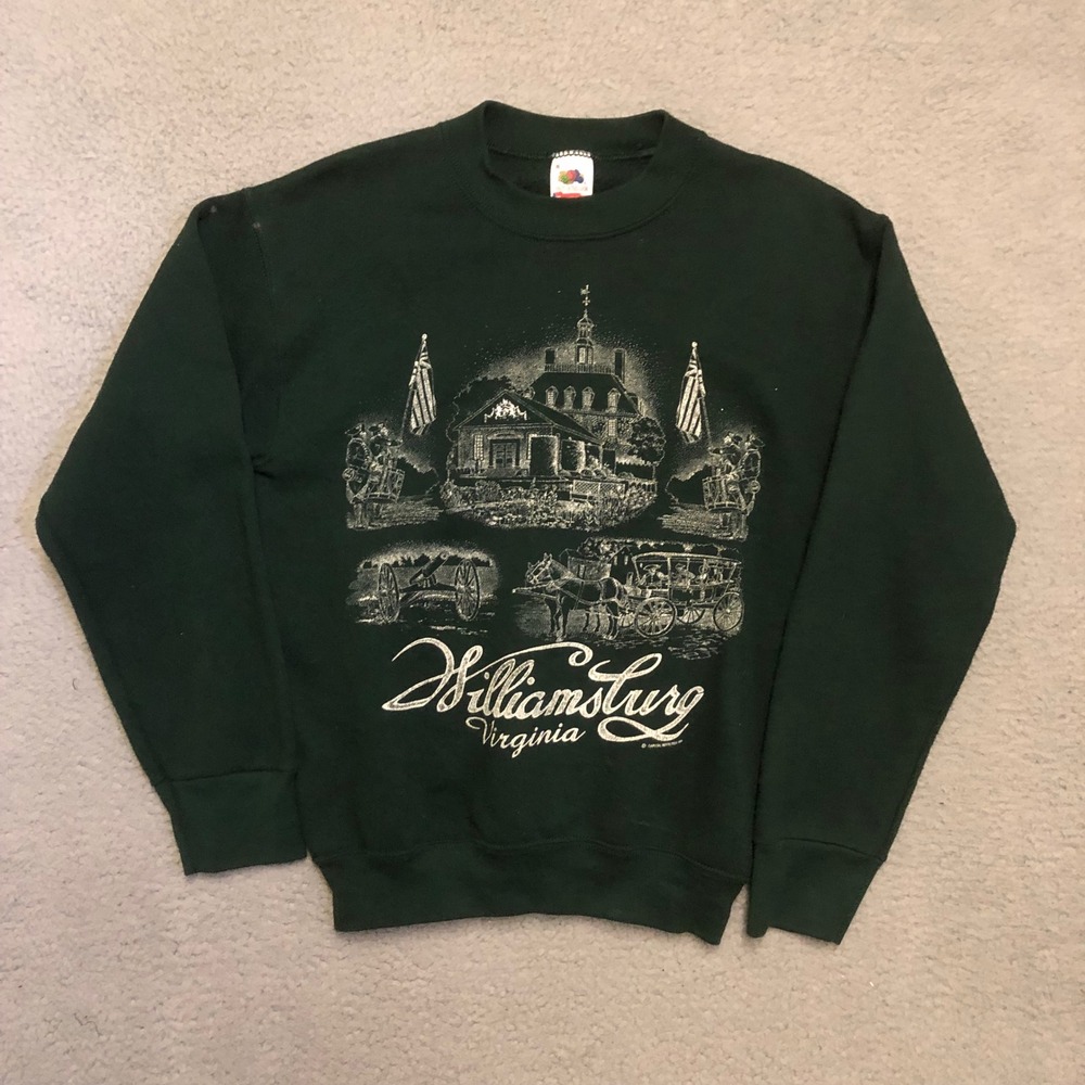 Vtg 1994 Williamsburg Virginia Crewneck Sweatshirt Green Fruit of the Loom S